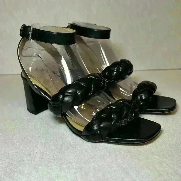 Crown & Ivy Black Blakely Puff Braided Block Heel with Buckle Closure Womens 8.5 - Picture 2 of 13